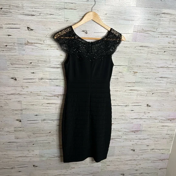 Xscape black midi dress size 2 with beads - Picture 8 of 9